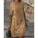 Women's Ethnic Style Printed Casual V Neck Dress Spring Summer New Fashion_ecoleips.com