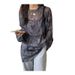 Women's Loose Fitting Tie Dye Long Sleeve T-Shirt Korean Style Semi Sheer Mesh Top Stylish Sun Protection Base Layer Thin 2024_ecoleips.com