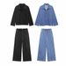 Women's Clothing Fashion Washed Blue Denim Tops Straight Trousers Set_ecoleips.com