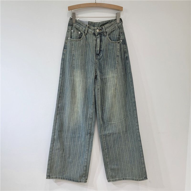 Women's Clothing Retro And Fashionable Ins Striped Jeans New Style Stylish Design Lazy Style Wide Leg Trousers For Women_ecoleips.com