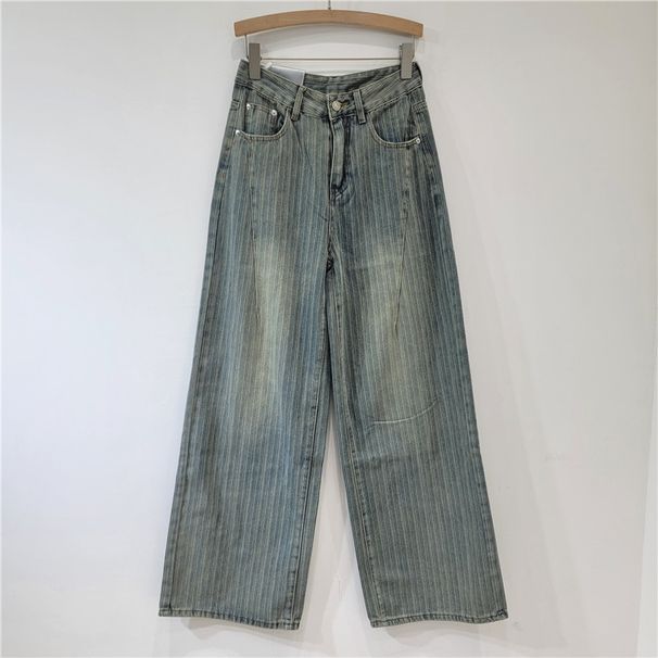 Women's Clothing Retro And Fashionable Ins Striped Jeans New Style Stylish Design Lazy Style Wide Leg Trousers For Women_ecoleips.com