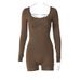 Women's Long Sleeved Tie up Open Back Jumpsuit European American Style Spring Summer Tight Fitting Clothing for Export Wholesale_ecoleips.com