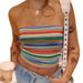 2025 European And American Cross-border Summer New Women's Versatile Rainbow Stripe Printed Waist-cinching Short Top_ecoleips.com