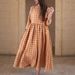 2026 Women's Spring/Summer Retro Checkered Long Dress With Elegant V-Neck And French-Style Design_ecoleips.com
