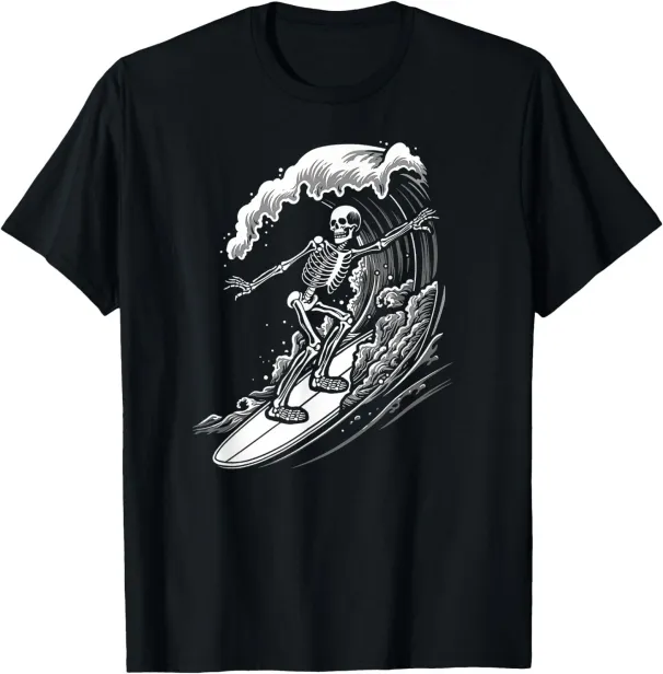 Women's T-Shirts Skeleton Skull Surfer Creepy Beach Summer Goth Vacation Men Women Kids T-Shirt_ecoleips.com