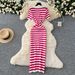 YuooMuoo Chic Fashion Sexy Wrap Hips Knitted Maxi Dress 2026 Summer Women Single-breasted Stripes Sweater Dress Streetwear Robes_ecoleips.com
