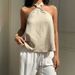 Voya Women's New Style Hanging Neck Camisole Vest Women's French Retro Twisted Backless Loose Sleeveless Top_ecoleips.com