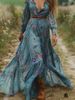 Vintage Pattern Printed Long Sleeve Women Dress Casual V-neck High Waist Pleated Autumn Dress Elegant Loose Bohemian Dresses B7Q_ecoleips.com