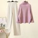 Women's Winter Knit Set – Turtleneck Sweater & Wide Leg Pants (2-Piece Outfit)_ecoleips.com