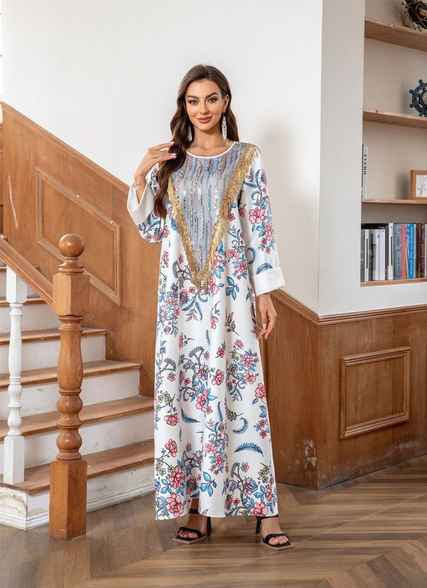 Muslim Women's Robe Printed Fashionable And Elegant Dress_ecoleips.com
