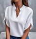 2024 Summer New V-Neck Shirt Women's Solid Color Casual Versatile Short Sleeve Pullover_ecoleips.com