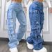Women's Clothing New Fashion Solid Color All Match Large Size High Waist Multi Pocket Casual Workwear Denim Trousers For Women_ecoleips.com