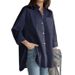 Verve Autumn Winter New Solid Color Long Sleeve Turn-down Collar Irregular Plus Size Women's Shirt_ecoleips.com