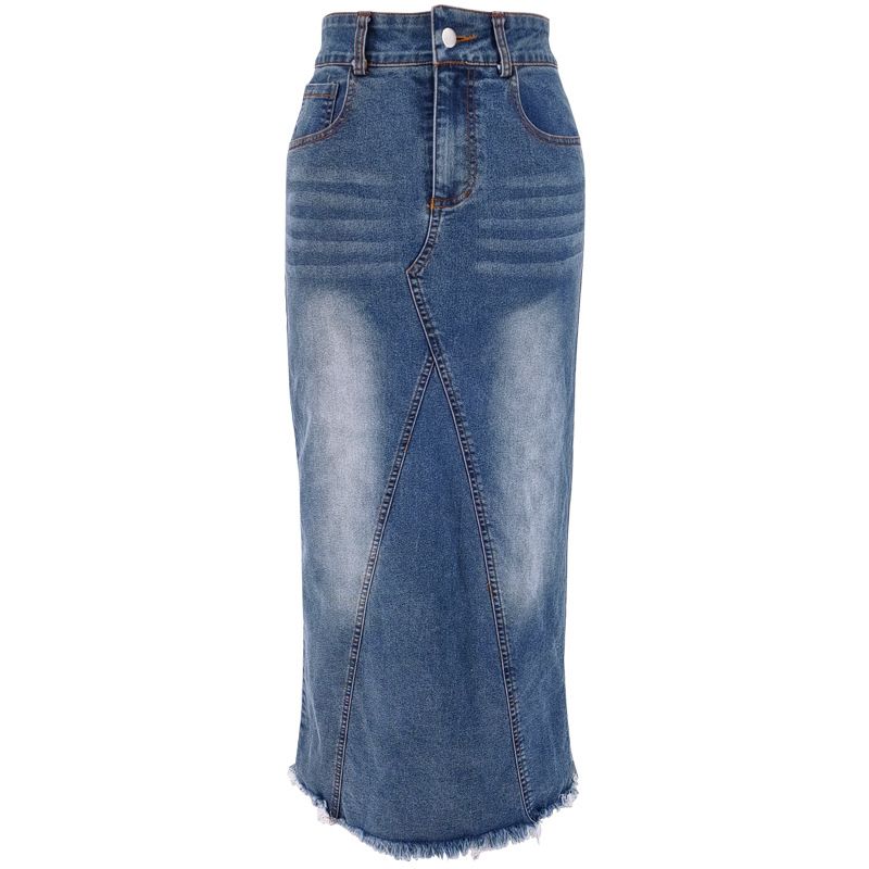 K Women's New Denim Tassel Wrapped Hip Fish Tail High Waisted Skirt_ecoleips.com