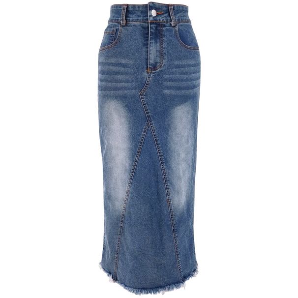 K Women's New Denim Tassel Wrapped Hip Fish Tail High Waisted Skirt_ecoleips.com