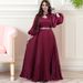 3823 Muslim Fashion Women's Clothing Waist-Cinching Strap Large Cape Long Sleeve Two-Piece Dress Set_ecoleips.com