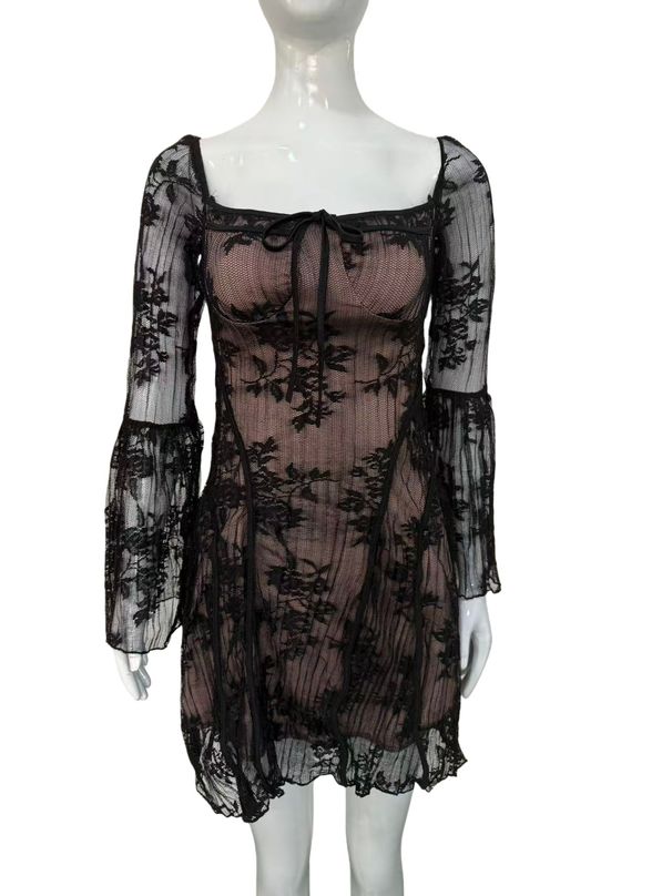 K New Women's Clothing Style Fashionable Slim Fit Lace Horn Long Sleeved Strap A-list Dress For Women_ecoleips.com