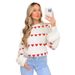 Sweet And Lovely Heart-Shaped Two-Color Jacquard Contrasting Round-Neck Long-Sleeved Sweater Pullover For Autumn And Win_ecoleips.com