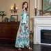 ZD017 Saudi Muslim Women's Robe Middle Eastern Printed Rhinestone Beaded Ethnic Style Long Sleeve Dress_ecoleips.com