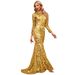 "Elegant Long Sleeve Sequined Evening Dress – Purple & Gold Round Neck Glam Gown For Parties & Special Occasions"_ecoleips.com