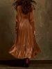 Autumn/Winter Vintage-Inspired Dress With V-Neck, Velvet Fabric, And Ruffled Hem_ecoleips.com