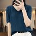 2026 New Summer V-neck Ice Silk Short-sleeved Knitted Sweater Women's Loose Thin Ice Silk T-shirt Women's Top Wholesale_ecoleips.com