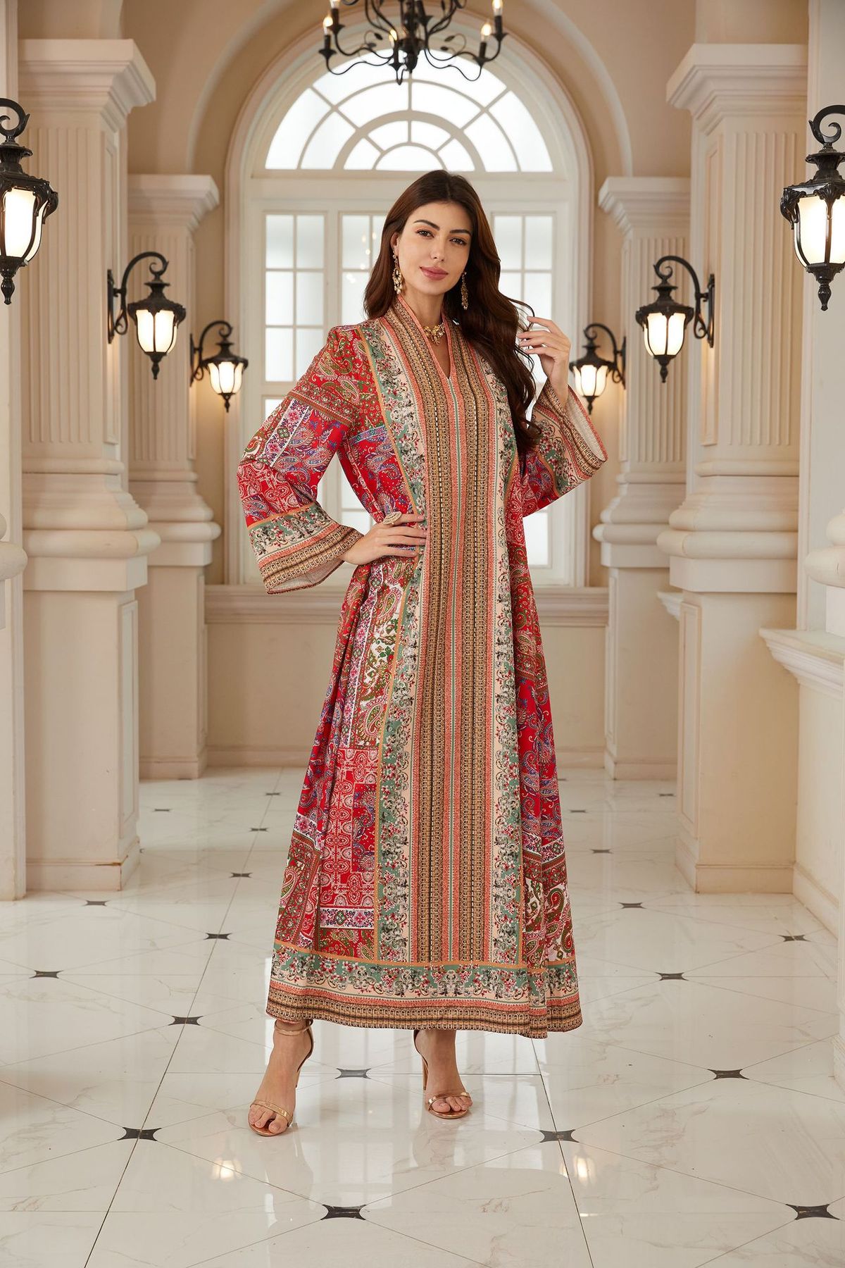 Women's Bohemian Style Printed Robe Turkish Dress BX01 Cross Border in Stock Muslim Fashion Clothing_ecoleips.com