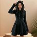 Women's Gothic Velvet Hooded Long Sleeve Panel Bodycon Maxi Dress – Plus Size Cat Ear Evening Gown_ecoleips.com