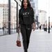 Spring Autumn Women's Loose Long Sleeve Hoodie And Sweatpants Set Drawstring Casual American Style Printed_ecoleips.com