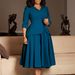 D3351 European And American Foreign Trade Women's Autumn Fashion Three-quarter Sleeve Suit Collar Solid Color Large Hem_ecoleips.com