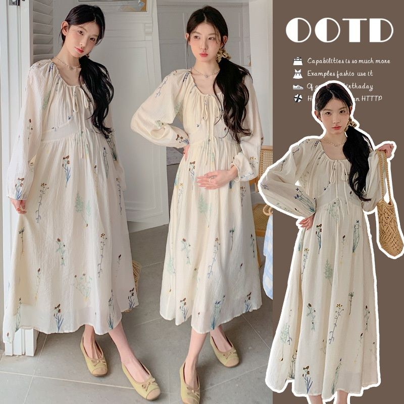Autumn New Korean Fashion Embroidered Maternity Dress_ecoleips.com