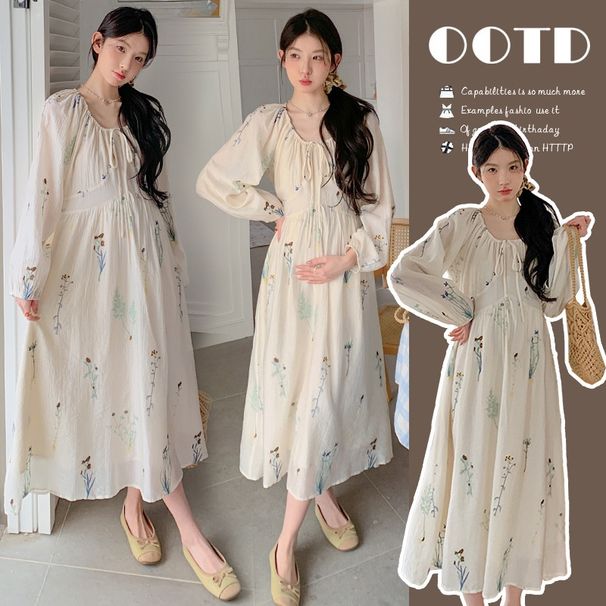 Autumn New Korean Fashion Embroidered Maternity Dress_ecoleips.com