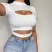 Voya Women's Pure Desire Style Hollow Out Half High Neck Short Cut Slim Fit T-shirt Summer Sexy Spicy Girl Short Sleeved Top_ecoleips.com