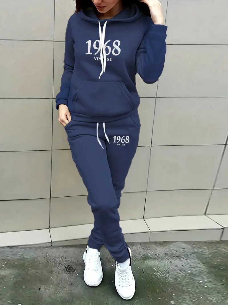 Women's Clothing Women's Fashion Hooded Sweatshirt Set European American Style Letter Print Autumn Winter Two Piece Sports Wear_ecoleips.com