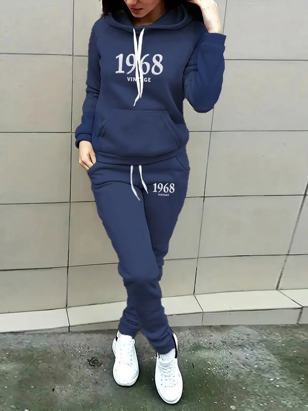 Women's Clothing Women's Fashion Hooded Sweatshirt Set European American Style Letter Print Autumn Winter Two Piece Sports Wear_ecoleips.com
