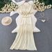 Women's European American Style High-End Light Luxury Beaded round Neck Dress Elegant Drape Knitted Patchwork Pleated Long Skirt for Summer_ecoleips.com