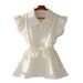 Women's Clothing Super Beautiful Unique Small Shirt Lady Temperament Beautiful Fairy Small Flying Sleeves Top Waist White Shirt Summer_ecoleips.com