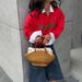 Women's Oversized Slim-Fit Long Sleeve Half-Zip Hoodie - Red Letter Print, Trendy & Breathable Cotton Blend_ecoleips.com