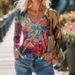 Women's Clothing Casual V neck Long Sleeve Regular Pullover Digital Printing Women's Tops T shirt_ecoleips.com