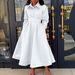 Women’s Clothing autumn new style large swing solid color lapel long sleeve A line skirt African dress_ecoleips.com