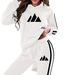 Women's Loose Fit Sportswear Set with Hood Side Stripe Long Sleeve Top And Pants in Black Or White Sizes S to XXL_ecoleips.com