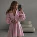 2026 New European And American Women's Fashion Elegant Commuting Design A-line Pink Plaid Butterfly Collar Long Sleeve_ecoleips.com