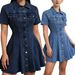 Women's Denim Chic Casual Dress Slim Waist Lapel Button down Collar Summer Spring/Autumn Fashion Direct Supply_ecoleips.com