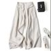 Women's Cotton Linen Wide Leg Pants And Skirts Loose Fit High Waist Slimming Cropped Semi Elastic Waist Bottoms_ecoleips.com