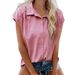 Women's Clothing Summer New Button Down Short Sleeved Shirt Lapel Casual Plaid Top_ecoleips.com