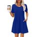 2025 Loose New Pleated Round Neck Dress Striped Solid Color Women's Fashion_ecoleips.com