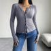 Autumn And Winter Women's Top Y2k Solid Color Fitted Cardigan Button Long-Sleeved T-Shirt_ecoleips.com