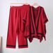 Women's Three Piece Leisure Suit Knitted Sweater Shawl Cape Wide Leg Pants Lazy Style Autumn Winter Fashion Set_ecoleips.com
