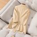 Spring Summer V Neck Cardigan Suit for Women Professional Casual Workwear Temperament Host Blazer_ecoleips.com