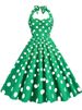 Black Polka Dot Print Vintage Dress For Women Summer Sexy Halter Elegant Party Prom Midi Sundress_ecoleips.com
